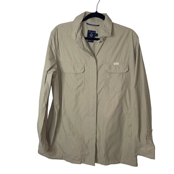 Facconable Vintage Womens Jacket Size Large Tan Shacket Button Down Pockets - Picture 1 of 10